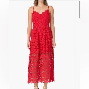 ASTR the Label Red Lace Midi Dress